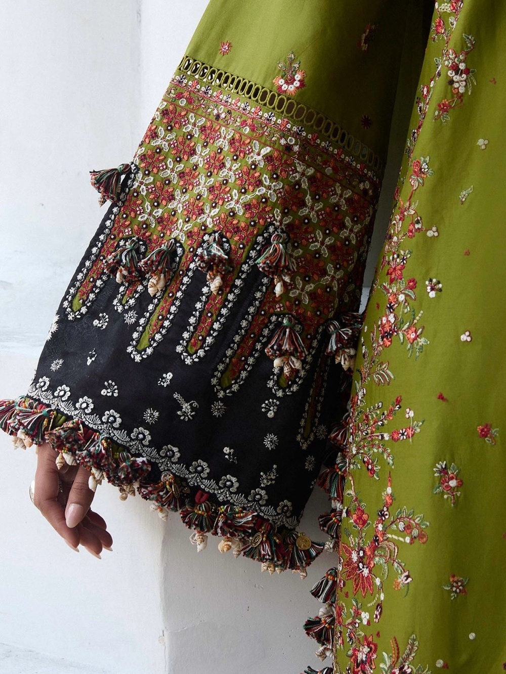 Embellished Olive Green Women Palazzo Pants Set - Picture 6 of 6